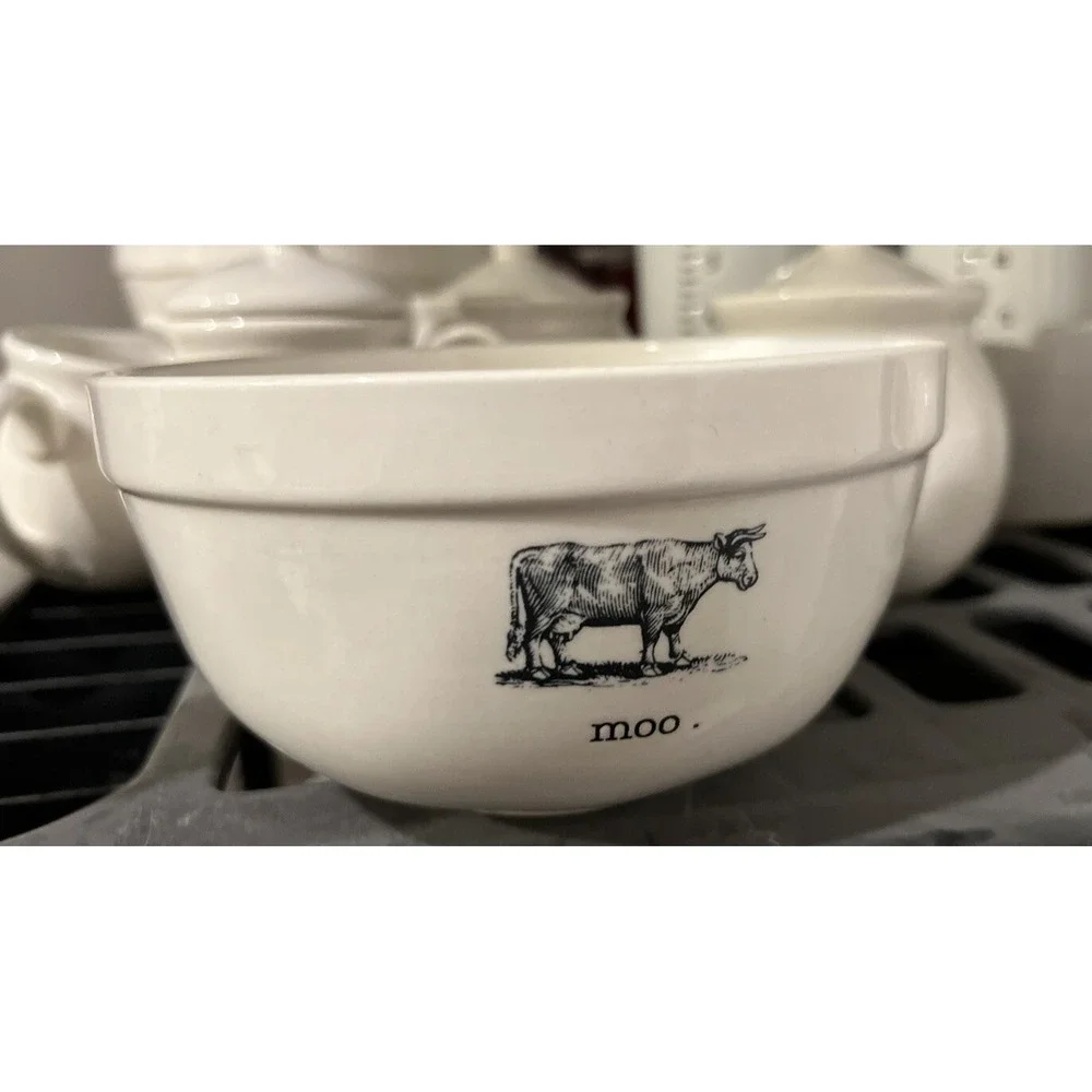 Rae Dunn Farmline Ceramic Mixing Bowl Set FARM CLUCK MOO Set Of 3